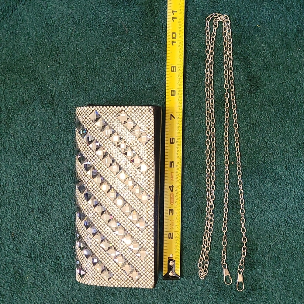 Silver/Black studded shiny small purse with detachable strap
